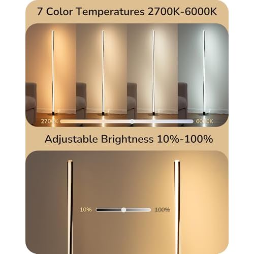 EDISHINE Helix LED Floor Lamp, 56" Tall Corner Lamps 2700K-6000K Dimmable, Remote Control & Foot Switch, Modern Minimalist Pole Lights for Bedroom, Living Room, Office, Black