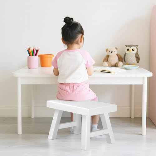 Wooden Step Stool for Adults 11.8" L x 7" W x 6.9" H Handcrafted Solid Wood Stool with Chamfered Edges, Multi-Usage Stool, Wooden Step Stool with Anti-Slip Caps - Durable and Sturdy (Natural Wood)