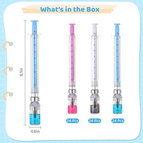 72PCS Syringe Pens Bulk, 0.5mm Gel Pens with Cap, Black Ink Syringe Ballpoint Pen for Nurses, Fun Imaginary Nurse Doctor Play Syringe Novelty Pen for Office School Party Favors