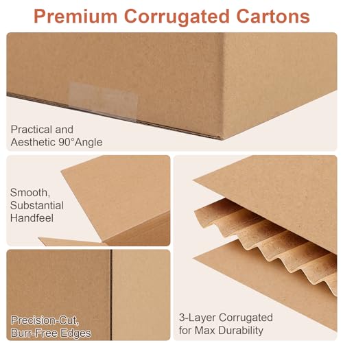 HANWRAPS Brown 4x4x4 Inches Small Shipping Boxes - 4 Pack, Corrugated Cardboard Packaging for Gifts & Mailing