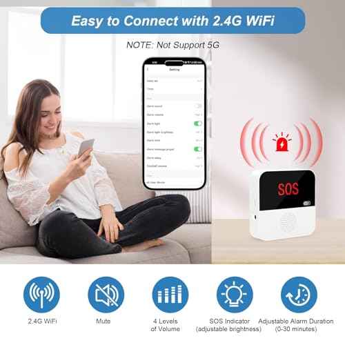 VOCA Smart WiFi Wireless SOS Pager | Caregiver Call System with Panic Button & Emergency Alarm | for Elderly, Seniors, Patients & Disabled | Includes 1 Receiver + 2 Call Buttons