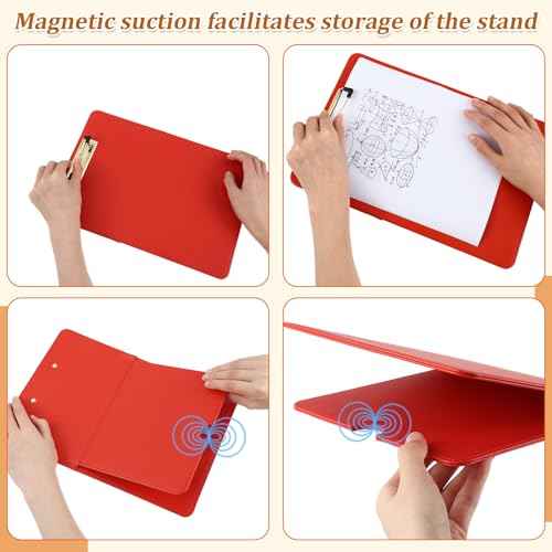 ReliThick 6 Pcs Magnetic Standing Clipboard Paper Holder Stand PU Leather Desktop Document Holder Foldable Clip Board with Magnetic Back and Metal Clip for Drawing Painting Desk Office