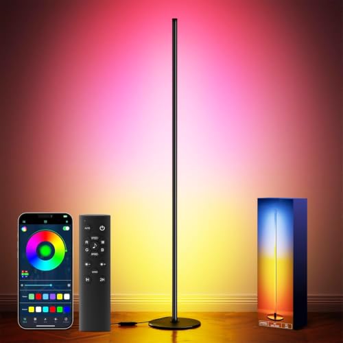 Obsidian Black RGB+IC Corner Floor Lamp with App & Remote Control