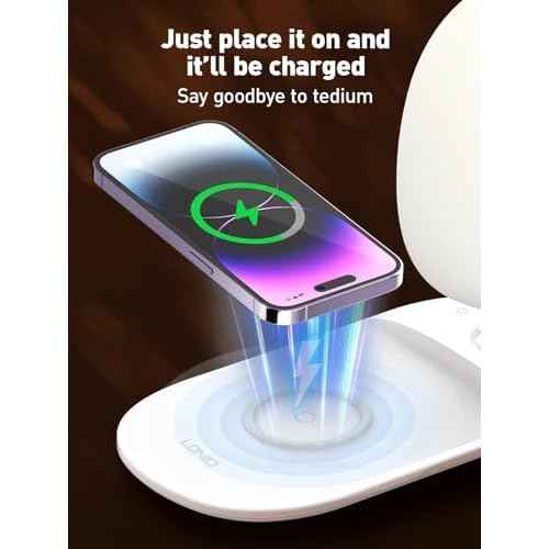 LDNIO Bedside Lamp with Wireless Charger, Desktop lamp with Wireless Fast Charger LED Desk Lamp with Dimable Touch Control Night Light with Wireless Charger Perfect for Gift