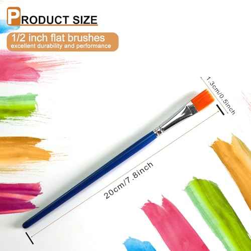 1/2 inch Flat Paint Brushes for Acrylic Painting,40-Pack Small Paint Brushes Bulk with Wooden Handle for Acrylic, Watercolor, Oil, Crafts, Face Body Art