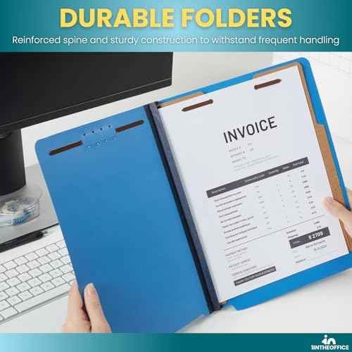 1InTheOffice Pressboard Classification Folders, Letter, 6 Section, Cobalt Blue, 10/Box, 2 Pack