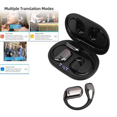 M75 TWS Bluetooth Translation Earphones, 3 Modes On Ear Translator Earphone in Real Time, ANC Technology, for Travel Business International Students (Black)