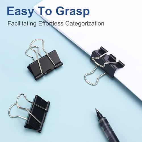 150 PCS Binder Clips Assorted Sizes, Extra Large Medium Small Mini and Micro, Metal Paper Binder Clip Black,Paper Clamps, 6 Sizes for Office, School and Home