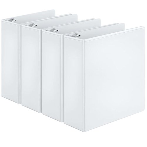 Cardinal Economy 3 Ring Binder, 3 Inch, Presentation View, White, Holds 625 Sheets, Nonstick, PVC Free, 4 Pack of Binders (00430)