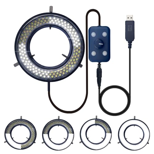 USB 144 LEDs 4 Zone Adjustable Microscope Ring Light Source for Lab & Camera