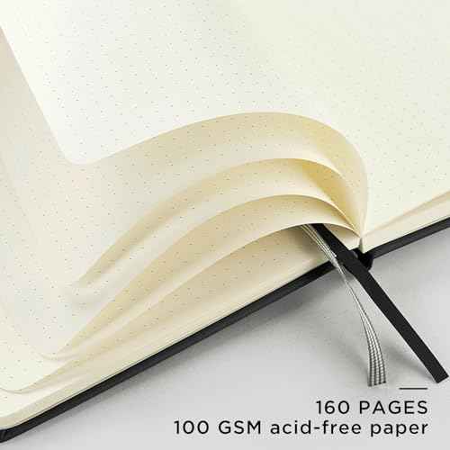 &And Per Se Dotted Journal Notebook (10 packs), A5 Hardcover Leather Bullet Dotted Journal, 160 Pages 100GSM Thick Paper, 3 Sheets of Stickers Included - 5.7'' x 8'' (Black)