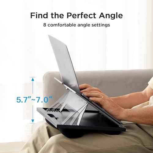 HUANUO Adjustable Lap Desk - with 8 Adjustable Angles & Dual Cushions Laptop Stand for Car Laptop Desk, Work Table, Lap Writing Board & Drawing Desk on Sofa or Bed, HNLD2G