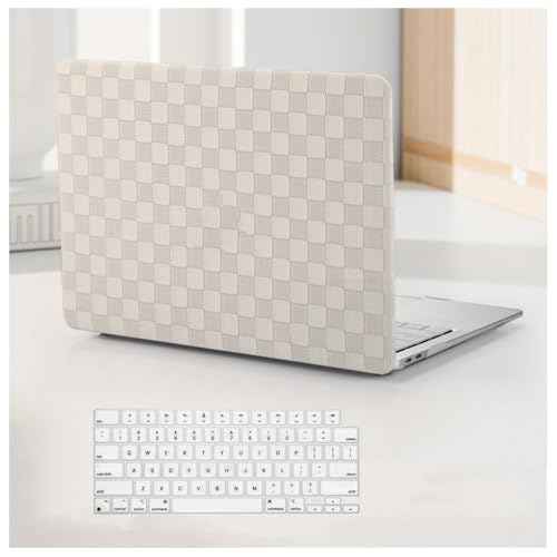 Compatible with 16 inch Case 2024-2021 M4 M3 M2 M1 A3403 A3186 A2991 A2780 A2485,Checkered Textured Cream Leather Hard Shell Case & Keyboard Cover, Beige