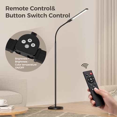 LED Floor Lamp for Living Room, Bright Reading Lamps for Office, Adjustable Colors Temperatures&Brightness, Dual Head Gooseneck Standing Lamp, Remote and Button Control£¬Eye-Caring Tall Lamp, Black