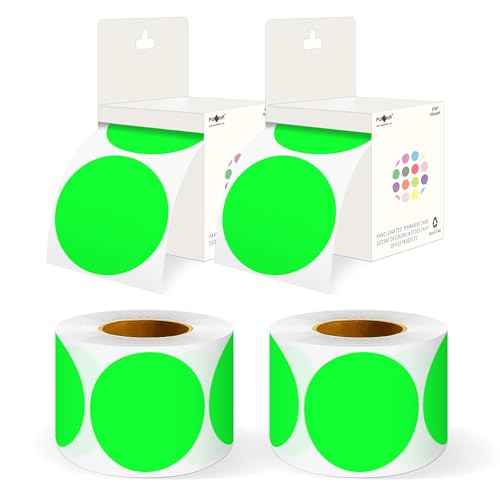 PARLAIM 3" Diameter Round Fluorescent Green Color Coding Sticker, 4 Rolls 2000PCS Circle Dot Label,Permanent for Inventory Box Labeling