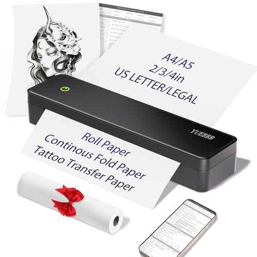 Inkless Portable Printers Wireless for Travel, Inkless Printer, Tattoo Stencil Printer, Support A4&A5 & 8.5 x 11inch Thermal Paper & Transfer Paper for Office, Travel, Tattoo Artist