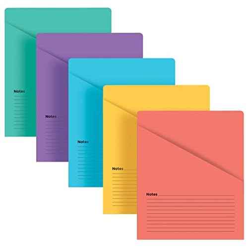 Better Office Products Lined Vertical Slash Pocket File Folders, 25 Pack, 5 Assorted Colors, Letter Size Slash File Jacket with Notes on Front & Back, Half Pocket File Folders