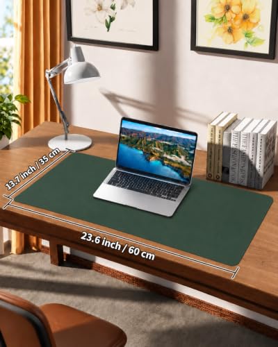 Cebowa Dark Green Leather Desk Pad & Mouse Mat, 23.6 x 13.8 Inches