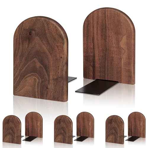Book Ends,4 Pair Large Bookends Wood Book Ends Universal Economy Bookend (4, Large)