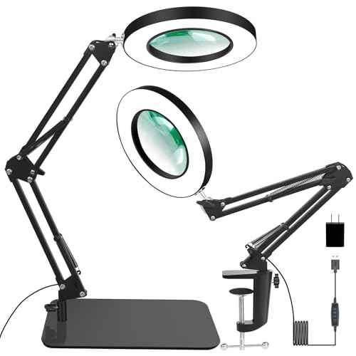 12X Magnifying Glass with Light and Stand, Magnifier with Light Hands Free, 5 Color Modes LED Work Lighted, 2-in-1 Magnifying Lamp for Reading Craft Hobby Painting Sewing Close Work
