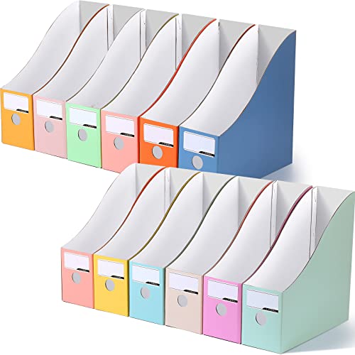Colarr Bright Color 12 Pack Cardboard Magazine File Holders & Book Bins