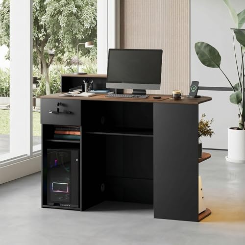 51" Modern Reception Desk with LED Light & Power Outlet (Black) – Kikihouse