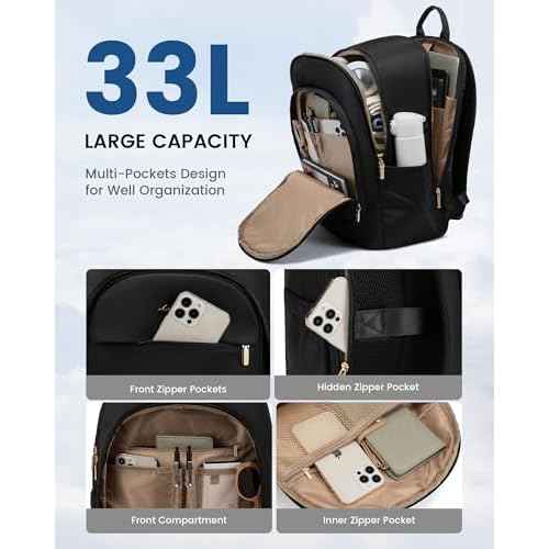 LOVEVOOK Laptop Backpack for Women, 17.3 Inch Business Backpack Purse, Large Capacity Casual Daypack, Work Computer Backpack, Travel Backpack for College, Black