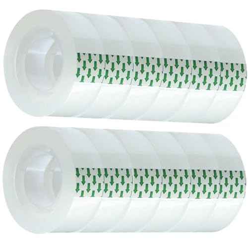 12 Rolls Clear Tape Refill - Tear by Hand, Transparent Tape Rolls for Dispenser, 3/4" x 1000 inch