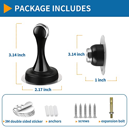 Magnetic Door Stoppers 10 Pack, Stainless Steel, Black Magnetic Door Catch Holder, Heavy Duty Doorstops with Double-Sided Adhesive Tape