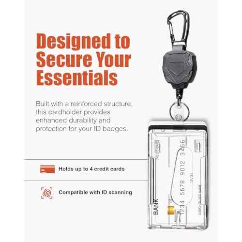 Badge Holder Retractable Clip Heavy Duty Carabiner Badge Reel Keychain with Lanyard ID Cards Holder(2 Pack)