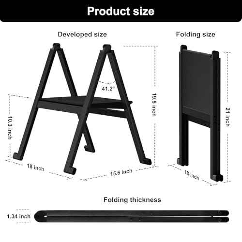 Folding Step Stool,Aluminum Ultra Thin Stool,400 Lbs Capacity Heavy Duty with Anti-Slip Sturdy and Wide Pedal,Closet Step Ladder for Home,Kitchen,Office and Dorm Bed (Black)