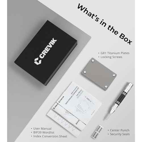 Crypto Seed Phrase Storage - Titanium Seed Phrase Plate and Punch Set - Offline Cold Wallet for Bitcoin Ethereum for 12-24 Words BIP39 Compatible Wallets (Ledger, Trezor, Metamask & More)