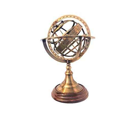 9" X 5" X 5" INCHES Nautical Brass Armillary Sphere World Globe Rosewood Base Table Decor Gift RT21