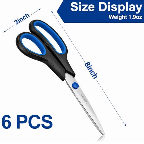 Black 6-Pack 8-Inch All-Purpose Stainless Steel Scissors for Office & Crafts