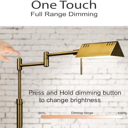O'Bright Brook Antique Brass Dimmable LED Floor Lamp - Adjustable, Swivel Arm