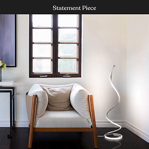Brightech Allure 37' LED Spiral Floor Lamp Dimmable, Unique Curved Design for Offices & Living Rooms Platinum