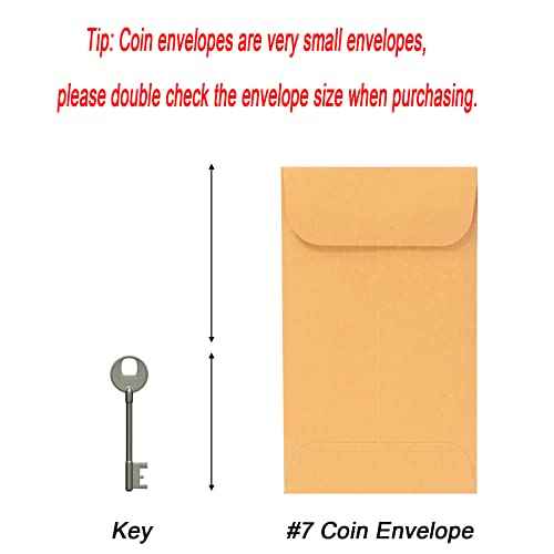 500 PCS #7 Coin Envelopes, 3.5 x 6.5 inches Brown Kraft Envelopes Classic Small Parts Envelopes with Self Adhesive Gummed Flap for Coins, Cash, Credit Cards, Seeds
