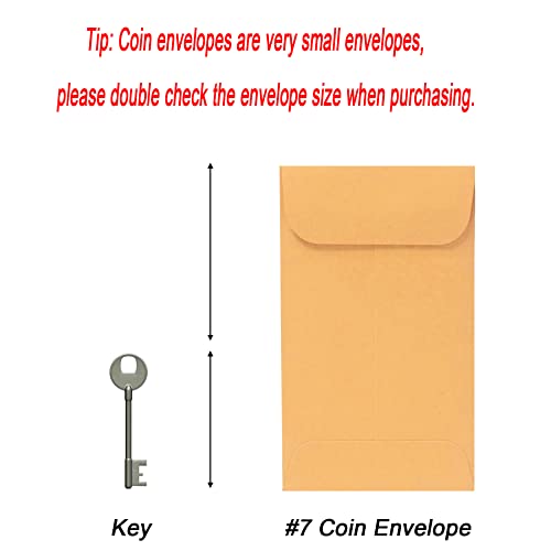 Xxcxpark 500 Pack #7 Coin Envelopes 3.5 x 6.5 Inches Brown Kraft Small Part Envelopes with Self-Adhesive Flap