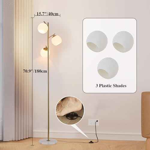 Sputnik Chandelier Floor Lamp for Bedroom,4-Lights Glass Shade Floor Lamps for Living Room (3 Gloes Golden)