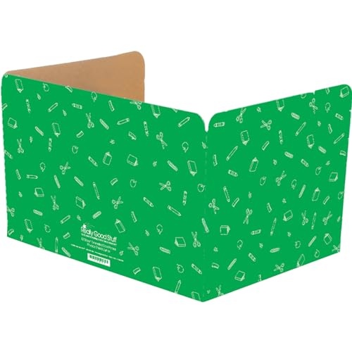 Really Good Stuff Large Privacy Shields for Student Desks ? Set of 12 - Matte - Study Carrel Reduces Distractions - Keep Eyes from Wandering During Tests, Green with School Supplies Pattern