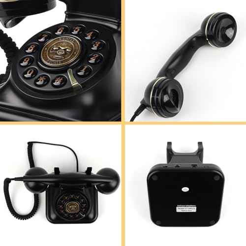 Rotary Phone, Old Desk Phones, Retro Landline Telephone, Classic Vintage Push Button Telephone with Redial Function for Home Office Hotel School, Black