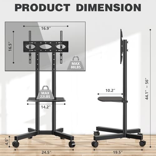Mobile TV Stand with Upgraded 360° Locking Wheels, Fits 32-75 Inch TVs (Up to 88 lbs) - TAVR Furniture