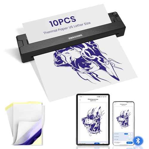 Tattoo Stencil Printer Machine for Tattoo Artists&Beginners,with 3 pcs Tattoo Transfer Paper and Folded Paper,Compatible with Phone/Pc&Pad,Portable Bluetooth Thermal Inkless Wireless Printer