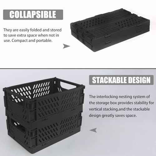 Tixill 2-Pack Mini Foldable Plastic Storage Box Mini Plastic Baskets for Organizing and Storage for Home Kitchen Bedroom Bathroom Office. (Black, 5.9x3.8x2.2)