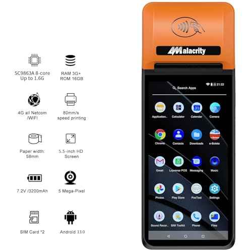 Alacrity Mobile POS PDA Terminal, Android 13 SoftPay,1D 2D Scan Module, 58mm Thermal Printer, 5.5" Touch Screen, 4G WiFi Bluetooth, Ideal for Retail, Hospitality, Logistics, Field services, Healthcare