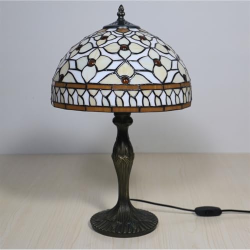 Tiffany Style Table Lamp Glass Bedside Lamp Antique Luxurious Bedside Desk Reading Light Desk Light Metal Base Decor Bedroom Living Room Home Office (HE128619AT)