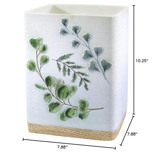 Avanti Linens - Waste Basket, Decorative Trash Can, Guest Bathroom Essentials, Botanical Inspired Home Decor (Ombre Leaves Collection)