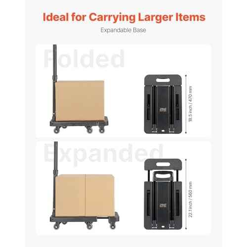 VEVOR Folding Hand Truck, 500 lbs Load Capacity, Collapsible Luggage Cart with 6 Wheels, 2 Elastic Ropes & Expandable Base, Utility Dolly Platform Cart for Airport Travel Luggage Office Moving, Black