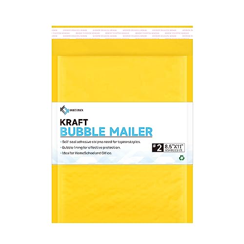 Kkbestpack Kraft Bubble Mailers #2, Self-Seal Padded Mailing Envelopes, Pack of 100, 8.5 x 11 Inches