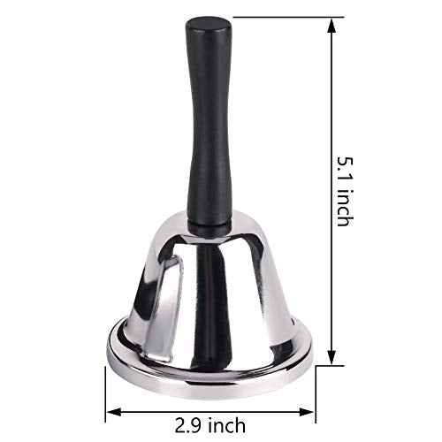 MROCO Loud Hand Bell, Silver Steel Hand Bells for Adults, Dinner Bells for Inside Classroom Bell, for Food Line, Alarm, Jingles, Ringing